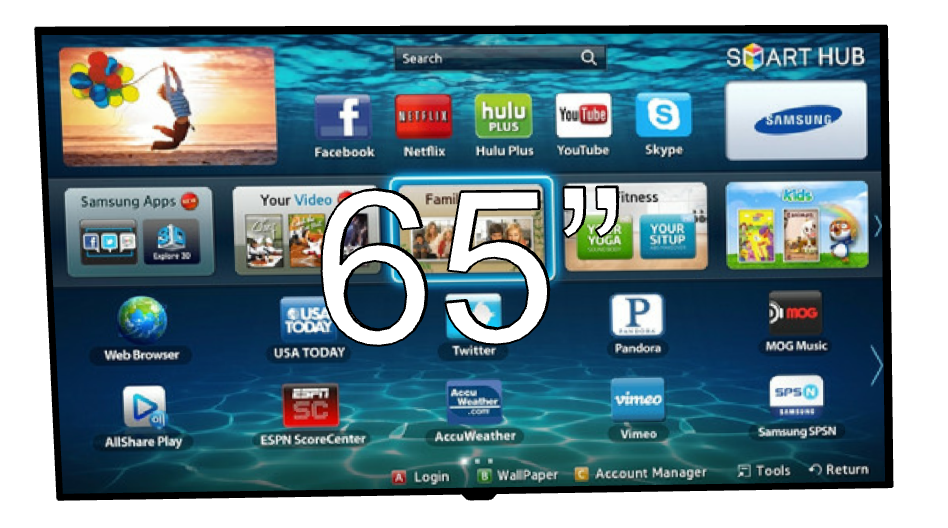 TV65" montert på vegg/gulvstativ(e)